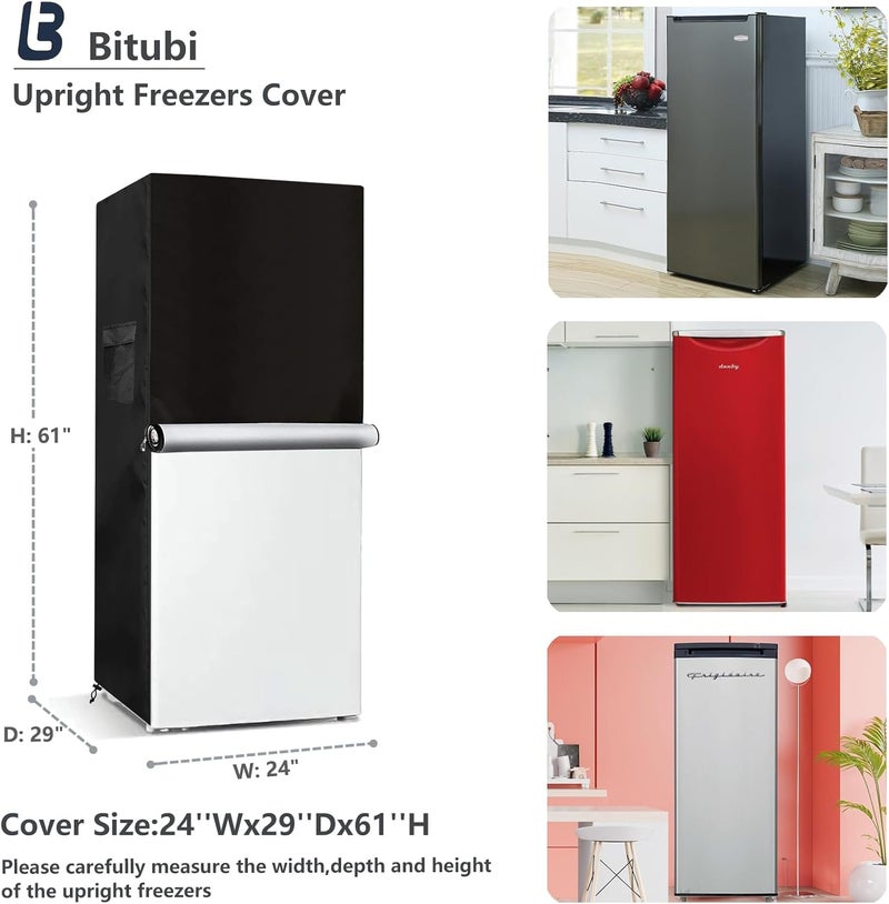 Bitubi Upright Freezers Cover,Outdoor Refrigerator Cover,– Waterproof, Dustproof, Sun-Proof, 24" W x 29" D x 61" H. Suitable for most 10.0 Cubic Compact Mini Freezer on market (Black) - Image 2