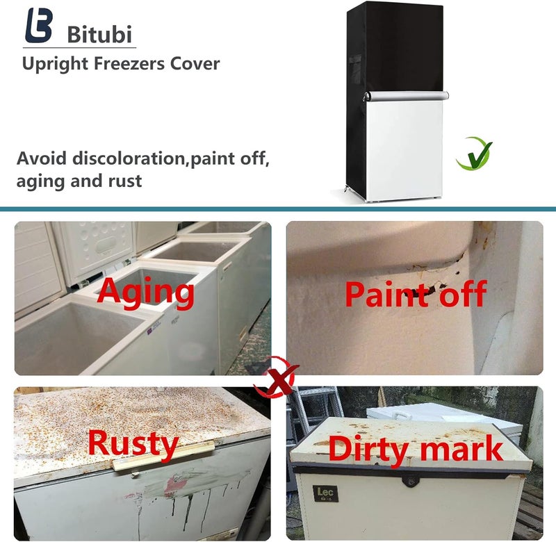 Bitubi Upright Freezers Cover,Outdoor Refrigerator Cover,– Waterproof, Dustproof, Sun-Proof, 24" W x 29" D x 61" H. Suitable for most 10.0 Cubic Compact Mini Freezer on market (Black) - Image 4