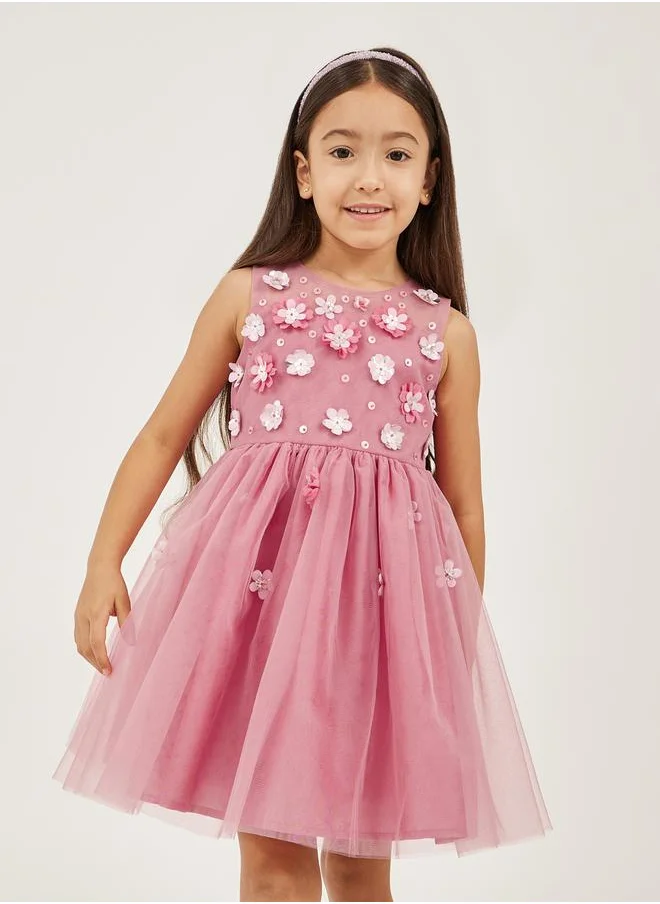 ستايلي Mesh Insert Corsage Sleeveless Dress