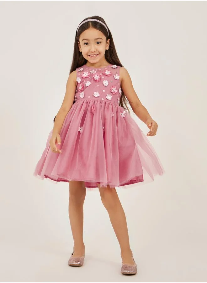 ستايلي Mesh Insert Corsage Sleeveless Dress
