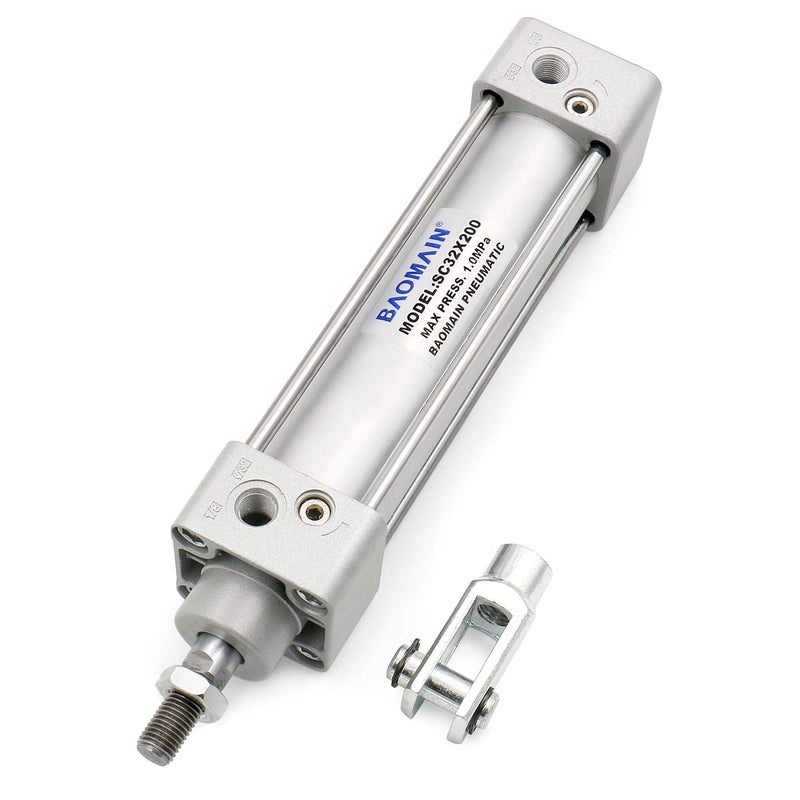 Baomain Pneumatic Air Cylinder SC 32 x 200 PT 1/8, Bore: 1 1/4 inch(32mm), Stroke: 8 inch(200mm), Single Thread Piston Rod Dual Action, a Y-Component & 2Fittings - Image 5