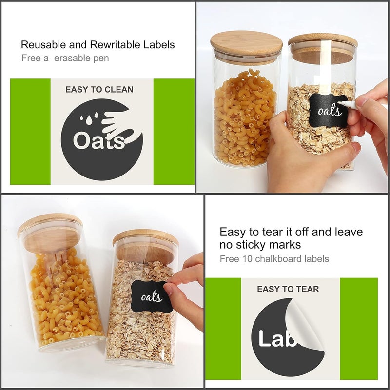DHSBTLS Glass Food Storage Containers Jars with Airtight Bamboo Lid 20oz 9 Pieces, 590ml Pantry Organization with Lid - Image 3