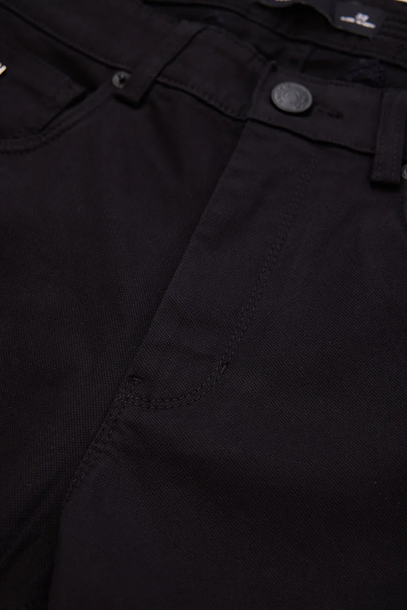 SNITCH Black Mid Rise Slim Fit Trousers