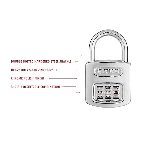 Abus 160/40 C 160 All Weather Resettable Chrome Combination Padlock, 3 Dial - Image 3