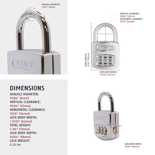 Abus 160/40 C 160 All Weather Resettable Chrome Combination Padlock, 3 Dial - Image 2