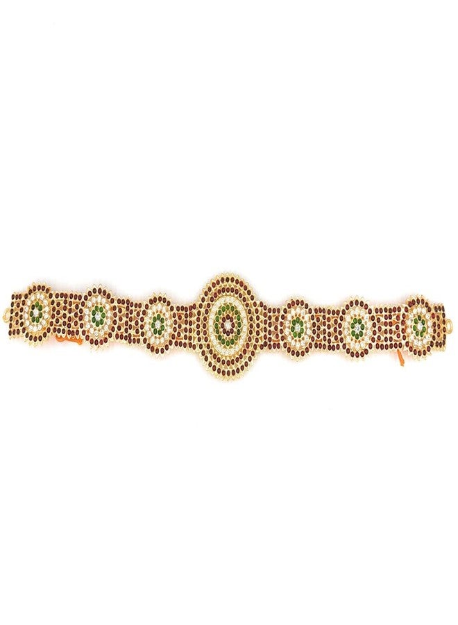 NATYAM Traditional Dance Jewellery Set for Bharatanatyam & Kuchipudi | Temple Jewelry for Indian Classical Dancers | Maang Tikka, Earrings, Necklace, Belt, Bangles - Full Costume Accessory Set. - Image 3