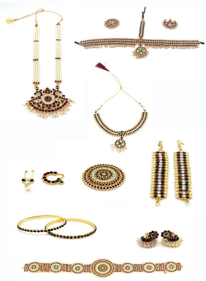 NATYAM Traditional Dance Jewellery Set for Bharatanatyam & Kuchipudi | Temple Jewelry for Indian Classical Dancers | Maang Tikka, Earrings, Necklace, Belt, Bangles - Full Costume Accessory Set. - Image 1
