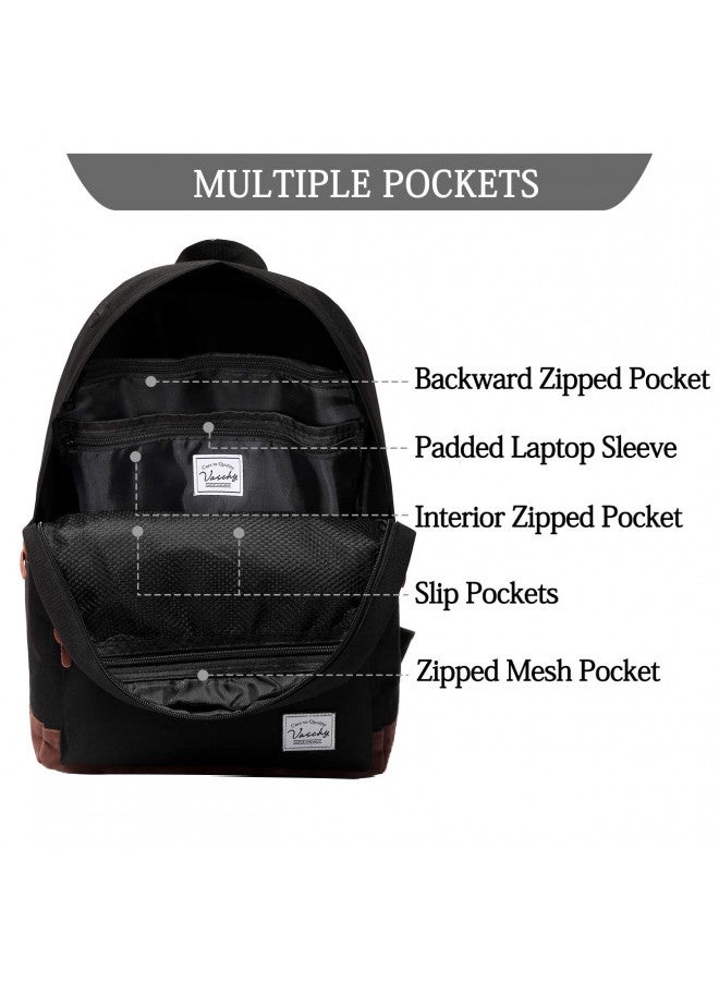 Vaschy VASCHY Backpack for Men, Unisex Classic Water-resistant College School Backpack Bookbag Laptop Backpack Black  - Image 4