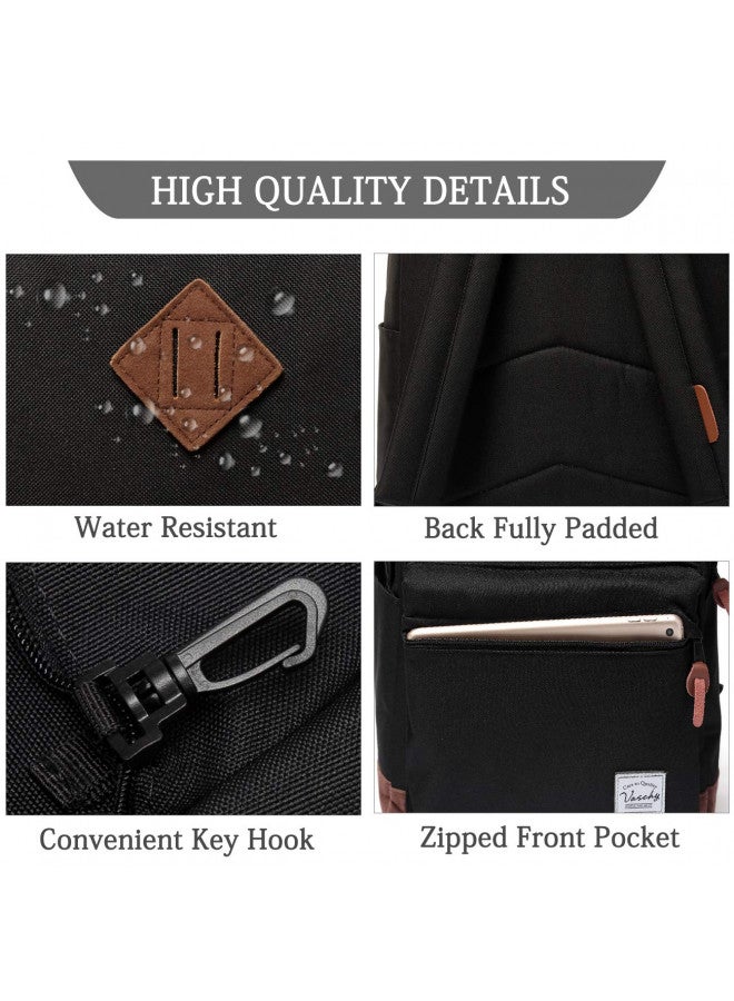 Vaschy VASCHY Backpack for Men, Unisex Classic Water-resistant College School Backpack Bookbag Laptop Backpack Black  - Image 2