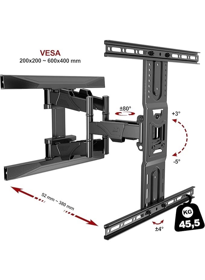 Heavy Duty Full-Motion TV Wall Mount for 40-80 Inch LED LCD Screens TV Mount with VESA Max 600 x 400 mm, up to 45.5 kg, TV Certificate Black - Image 2
