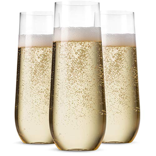 Munfix 24 Pack Stemless Plastic Champagne Flutes Disposable 9 Oz Clear Plastic Toasting Glasses Shatterproof Recyclable and BPA-Free - Image 1