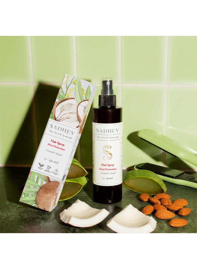 Sadhev Ayurvedic Heat Protection Hair Spray | Shields from Heat Damage | Enriched with Coconut & Almond | Prevents Breakage & Frizz | For All Hair Types (150ml) - Image 2