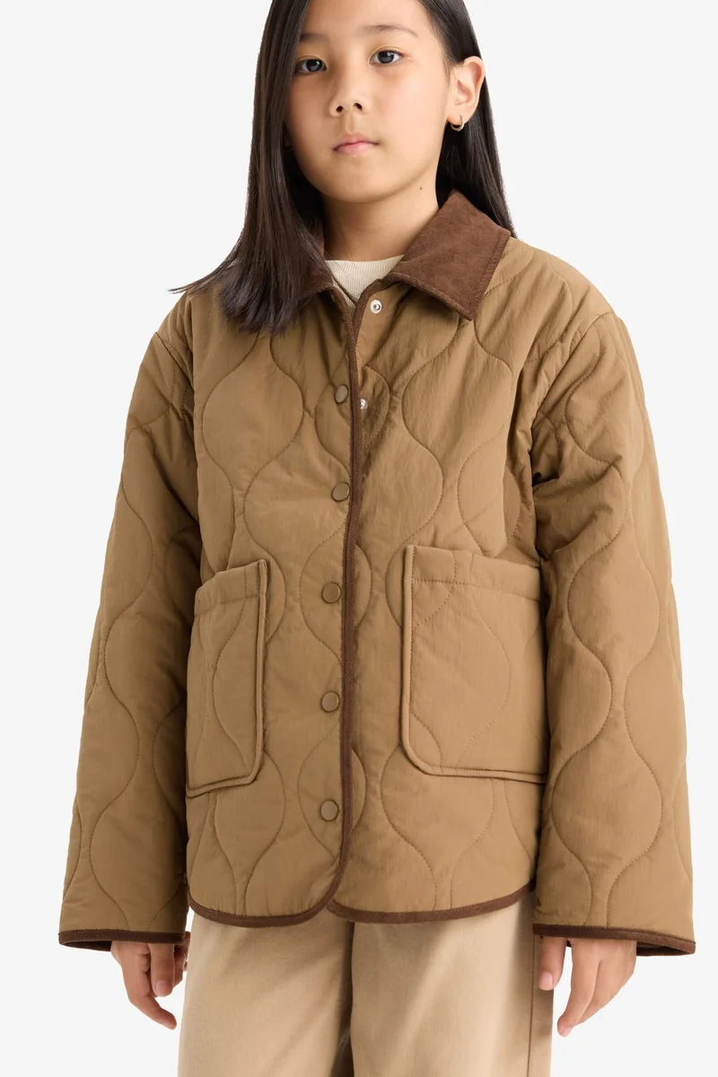 DeFacto Girl Windproof Quilted Contrast Collar Jacket