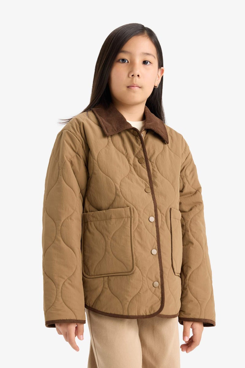 DeFacto Girl Windproof Quilted Contrast Collar Jacket - Image 3