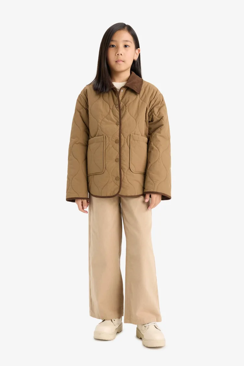 DeFacto Girl Windproof Quilted Contrast Collar Jacket