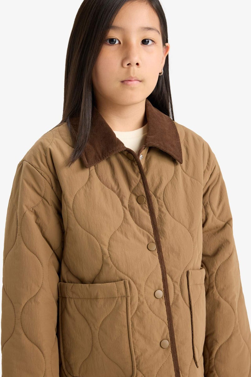 DeFacto Girl Windproof Quilted Contrast Collar Jacket - Image 4