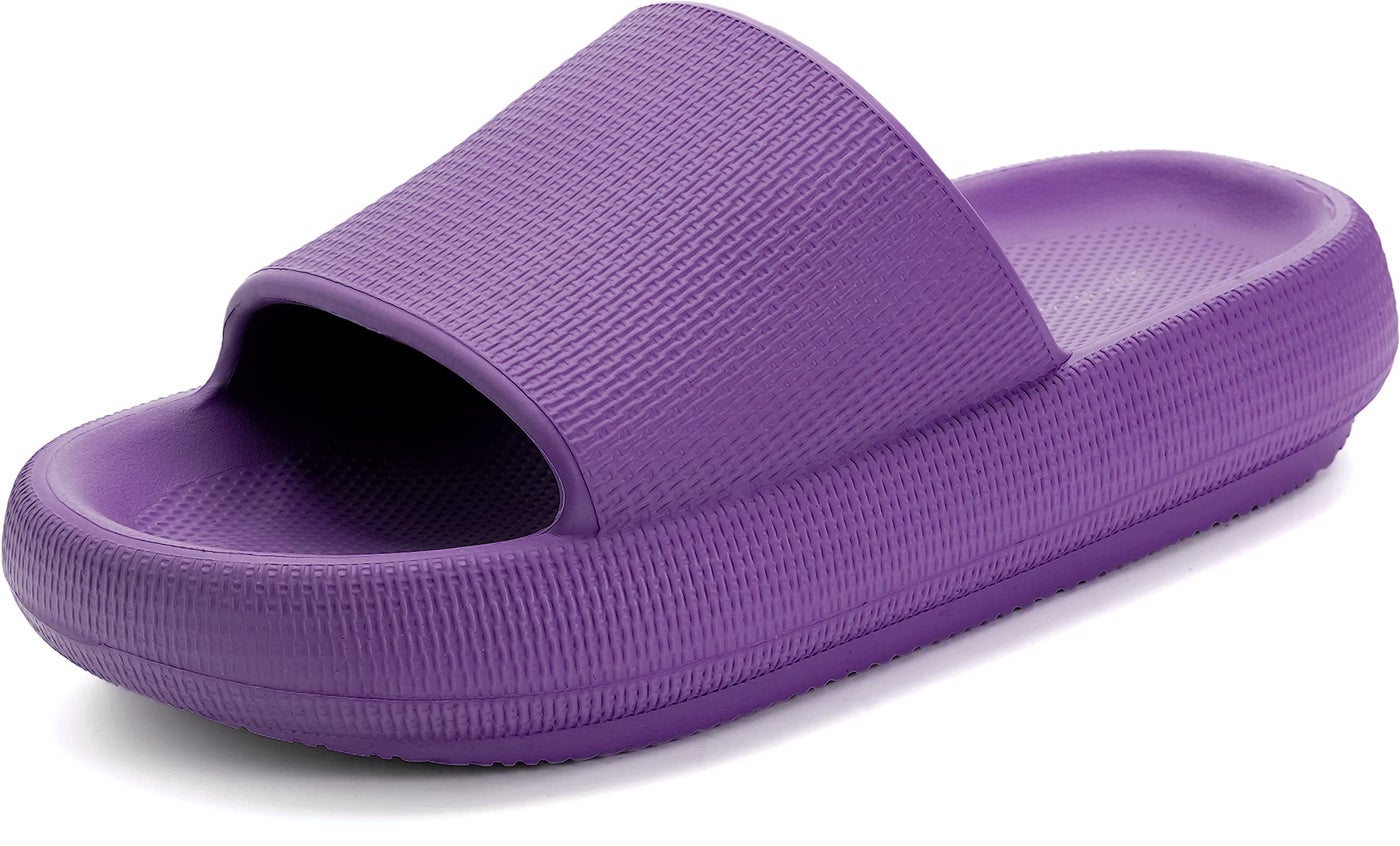 BRONAX Slides for Women Open Toe EVA Pillow Summer Non-Slip Puffy Rubber Slippers House Home Beach Pool Sandals Comfy Cushioned Thick Sole 40-41 Purple