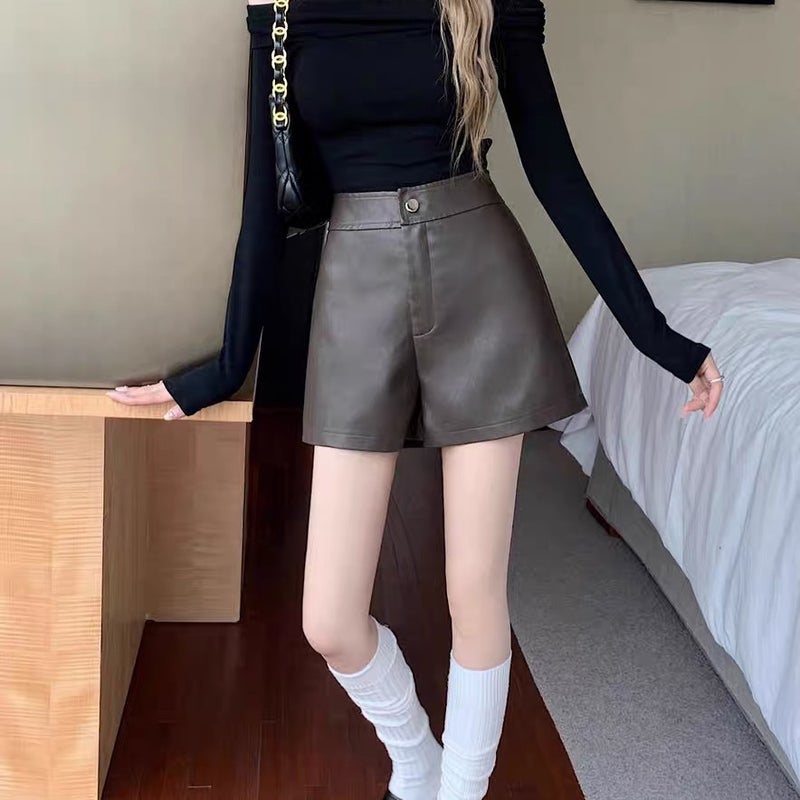 Black Pu Leather Pants Women'S Girl High Waist Slimming Elegant Socialite A- Line Casual Wide Leg Shorts Outer Wear Boot Pants - Image 5