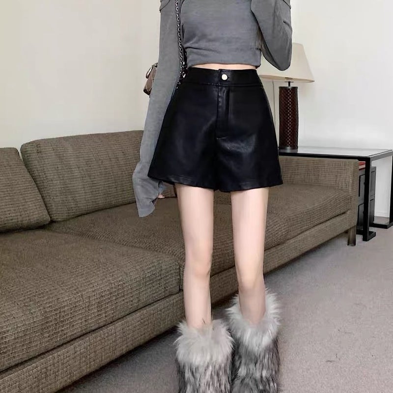 Black Pu Leather Pants Women'S Girl High Waist Slimming Elegant Socialite A- Line Casual Wide Leg Shorts Outer Wear Boot Pants - Image 4