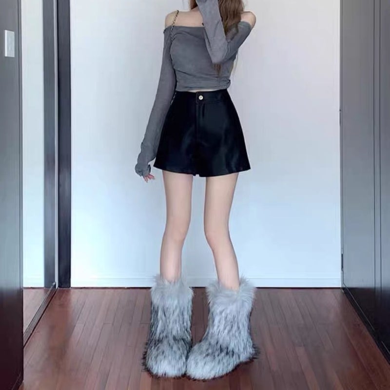 Black Pu Leather Pants Women'S Girl High Waist Slimming Elegant Socialite A- Line Casual Wide Leg Shorts Outer Wear Boot Pants - Image 3