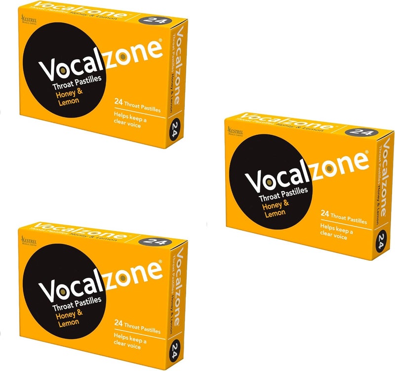 Vocalzone Throat Pastilles Honey Lemon 3 Packs 24 for Sore Throats and Hoarseness When Overusing Your Voice Produced and Sold in The United Kingdom Since 1912 - Image 1