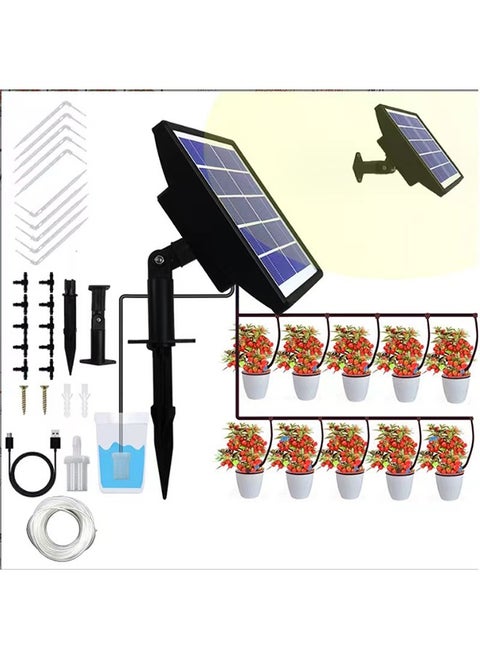 Solar Auto Drip Irrigation Kit System, Solar Powered Plants Watering System, Self Watering Devices Supported 15Pots with 6Timing Modes, Irrigation System for Indoor and Outdoor,Balcony Patio & Garden