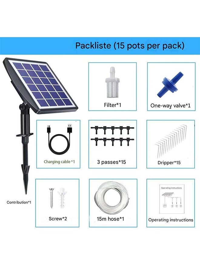 Solar Auto Drip Irrigation Kit System, Solar Powered Plants Watering System, Self Watering Devices Supported 15Pots with 6Timing Modes, Irrigation System for Indoor and Outdoor,Balcony Patio & Garden