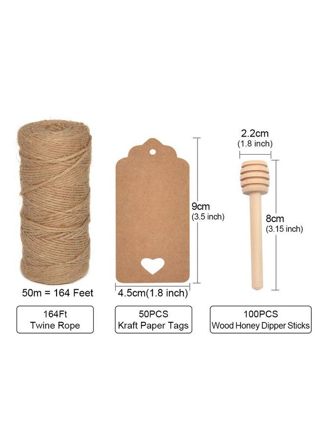 BNK 100Pcs 3 Inch Wood Honey Dipper Sticks with Natural Jute Twine & Kraft Paper Tags for Honey Jar Dispense Drizzle Honey Wedding Party Family by BNK  - Image 2
