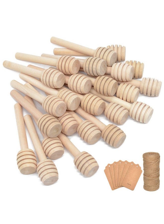 BNK 100Pcs 3 Inch Wood Honey Dipper Sticks with Natural Jute Twine & Kraft Paper Tags for Honey Jar Dispense Drizzle Honey Wedding Party Family by BNK  - Image 1