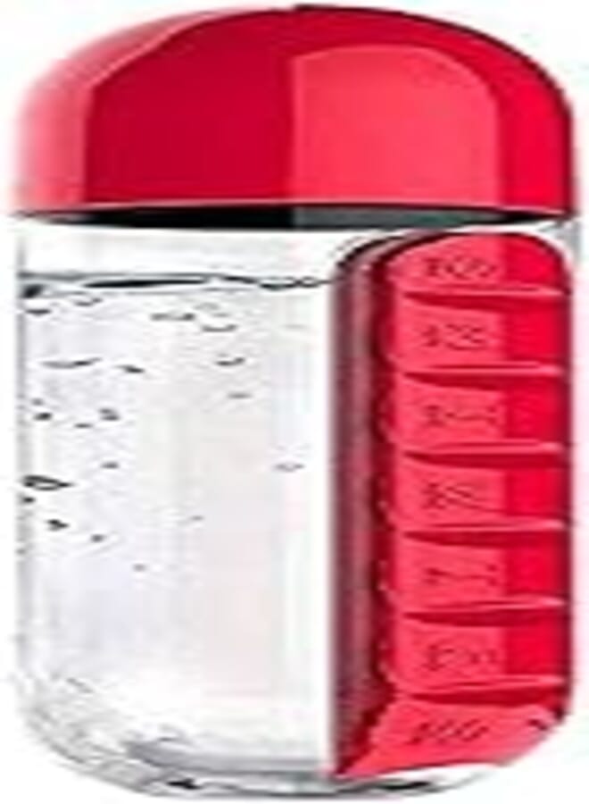 Portable Medicine Organizer Water Bottle Outdoor 7 Compartments Pill Box with 600ml Drinking Bottle Easy Carrying Bottles RED