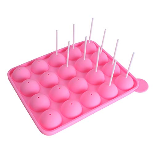WARMBUY 20 Cavity Silicone Cake Pop Mold Lollipop Baking Mold Tray with Sticks, Pink - Image 1