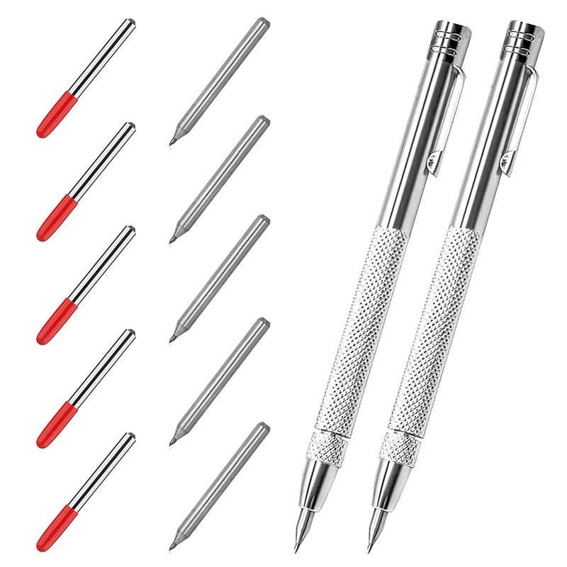 Serplex Serplex 2Pcs Tungsten Scribers with 10 Interchangeable Tungsten Tips AntiSlip Pocket Tungsten Scriber with Strong Magnet Cap Multipurpose Tungsten Carbide Scribers for GlassCeramicsMetal Sheet  - Image 1