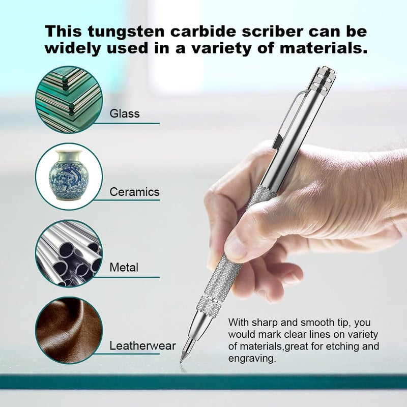 Serplex Serplex 2Pcs Tungsten Scribers with 10 Interchangeable Tungsten Tips AntiSlip Pocket Tungsten Scriber with Strong Magnet Cap Multipurpose Tungsten Carbide Scribers for GlassCeramicsMetal Sheet  - Image 3