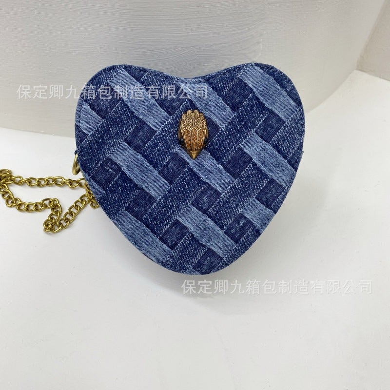 Summer Style Women'S Shoulder Crossbody Chain Bag, Textured Peach Heart Women'S Bag, Woven Denim Eagle Head Bag, Women'S Bag - Image 1