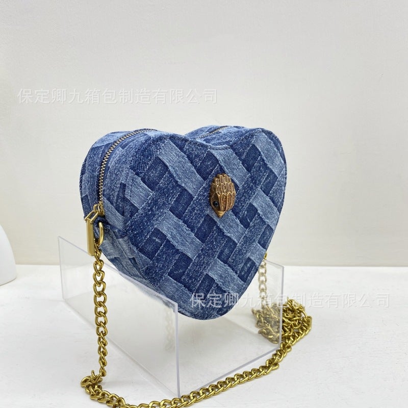 Summer Style Women'S Shoulder Crossbody Chain Bag, Textured Peach Heart Women'S Bag, Woven Denim Eagle Head Bag, Women'S Bag - Image 4