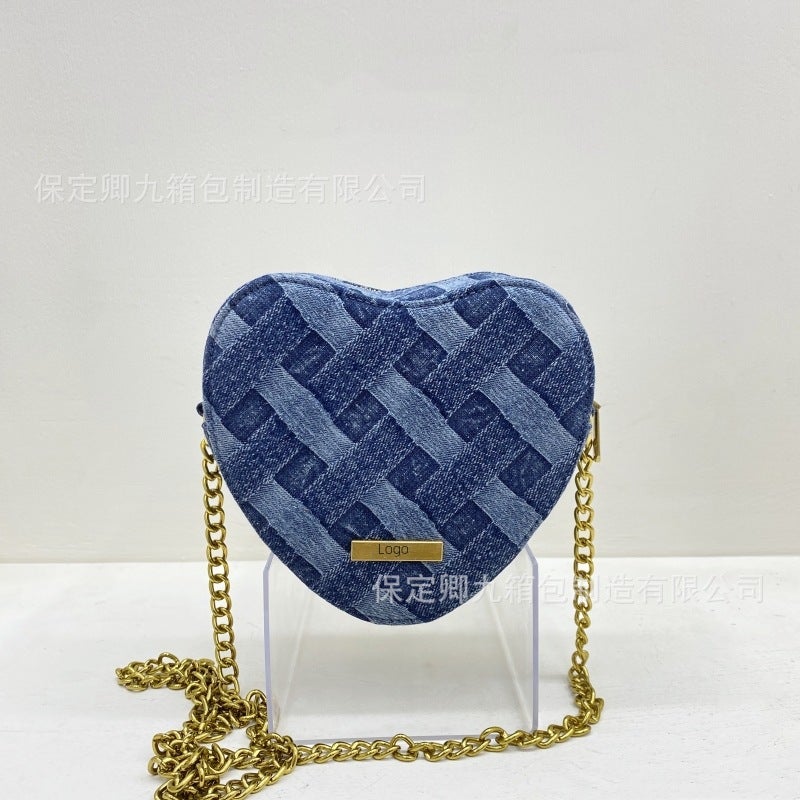 Summer Style Women'S Shoulder Crossbody Chain Bag, Textured Peach Heart Women'S Bag, Woven Denim Eagle Head Bag, Women'S Bag - Image 3