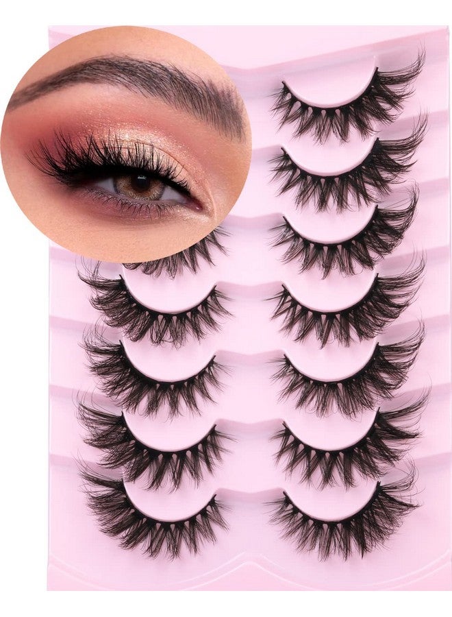 Kiromiro Fox Eye Lashes Fluffy Faux Mink Eyelashes Wispy Cat Eye Long False Eyelahses Dramatic Cross Full Volume Strip Lashes Pack 7 Pairs - Image 2