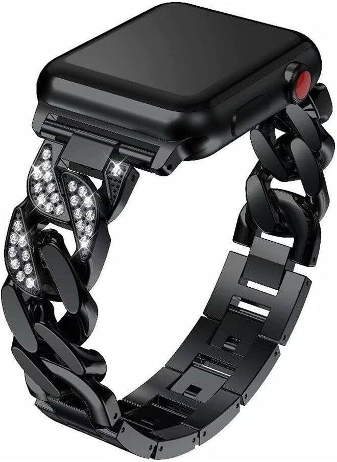 Izone - IZONE Luxury Stainless Steel Diamond Chain Strap - Stylish and Classy Compatible with Apple Watch Series 2 3 4 5 6 7 8 9 Ultra (42mm/44mm/45mm/49mm, Black) - Image 1