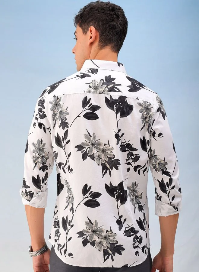 The Indian Garage Co Men Slim Fit Floral Printed Full Sleeves Cutaway Collar Party Wear Shirt