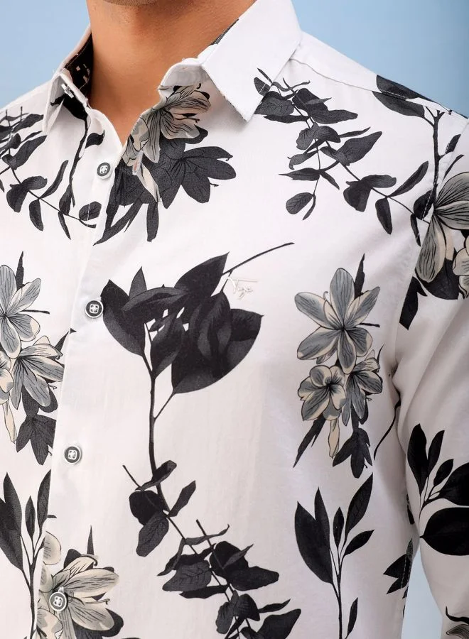 The Indian Garage Co Men Slim Fit Floral Printed Full Sleeves Cutaway Collar Party Wear Shirt