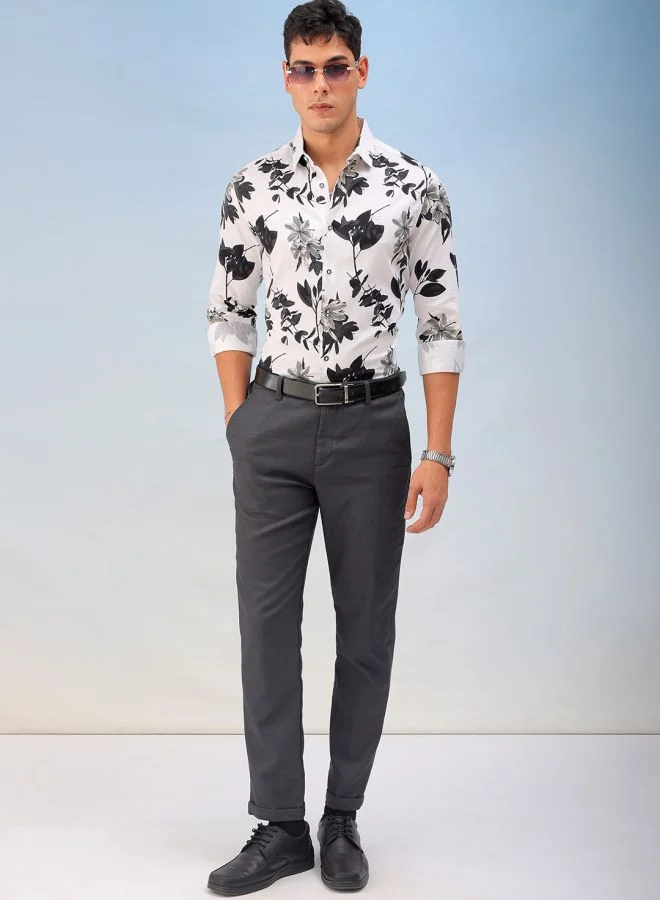 The Indian Garage Co Men Slim Fit Floral Printed Full Sleeves Cutaway Collar Party Wear Shirt