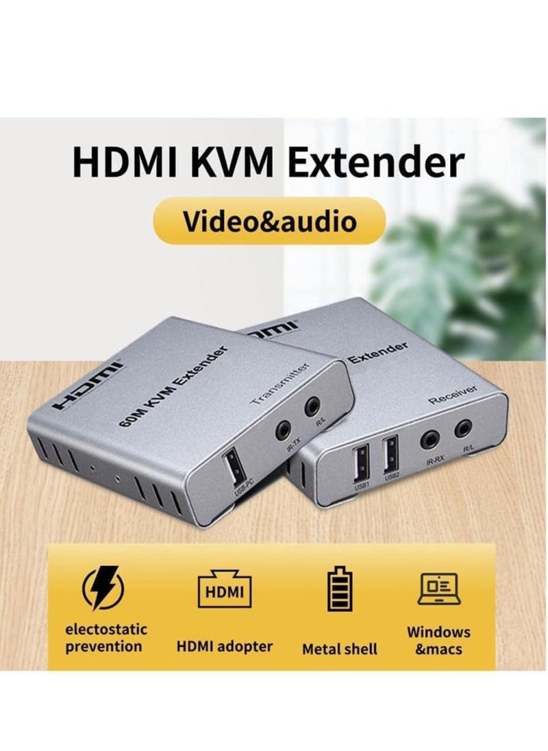 HDMI 60M KVM Extender with Audio, 1080p, 60M long distance transmission, IR remote control