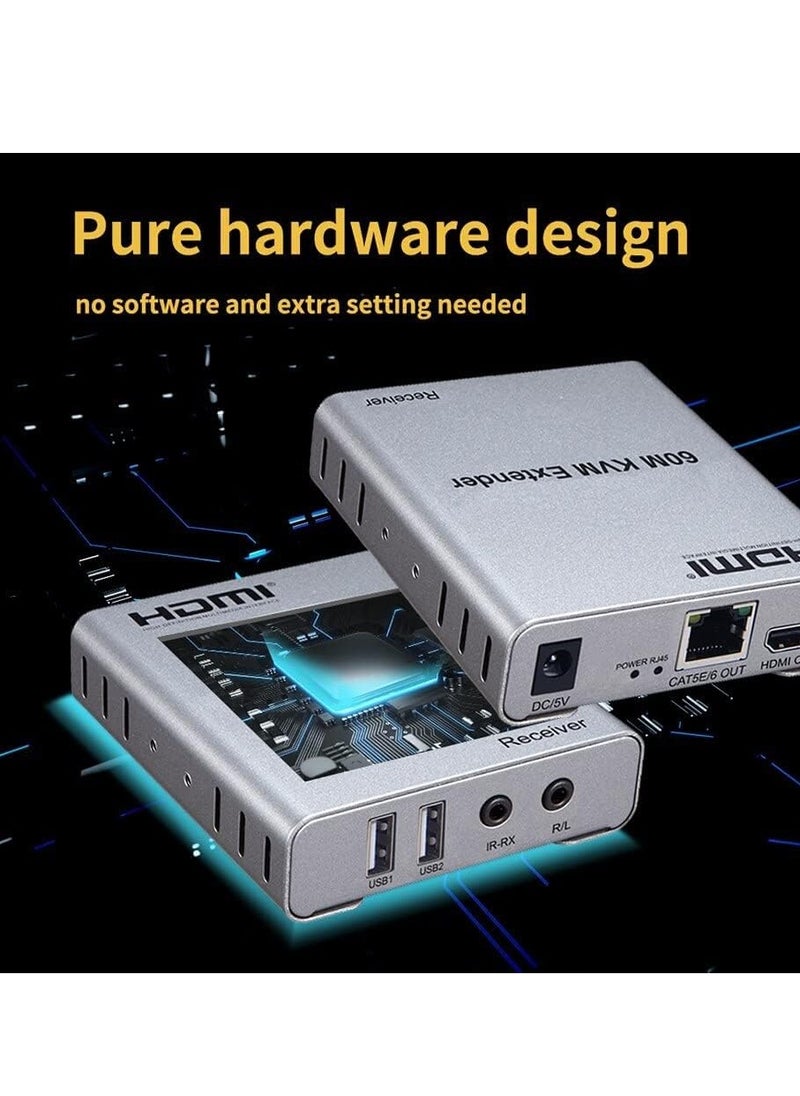 HDMI 60M KVM Extender with Audio, 1080p, 60M long distance transmission, IR remote control