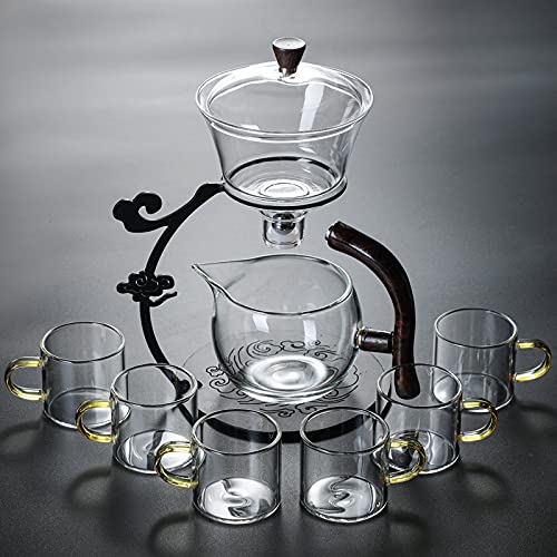 RORA Glass Teapot Set Semi Automatic Drip Rotating with Infuser Lazy Kungfu Tea pot Set (Black) - Image 4
