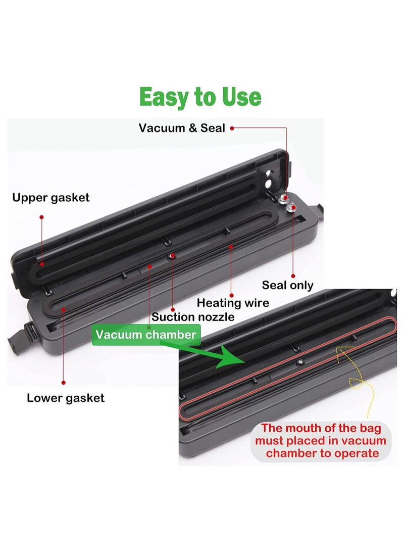 Vacuum Sealer with 10 Sealer Bag Vacuum Sealer Machine Automatic Food Vacuum Sealer for Food Savers Storage Household Black Food Sealer - Image 5