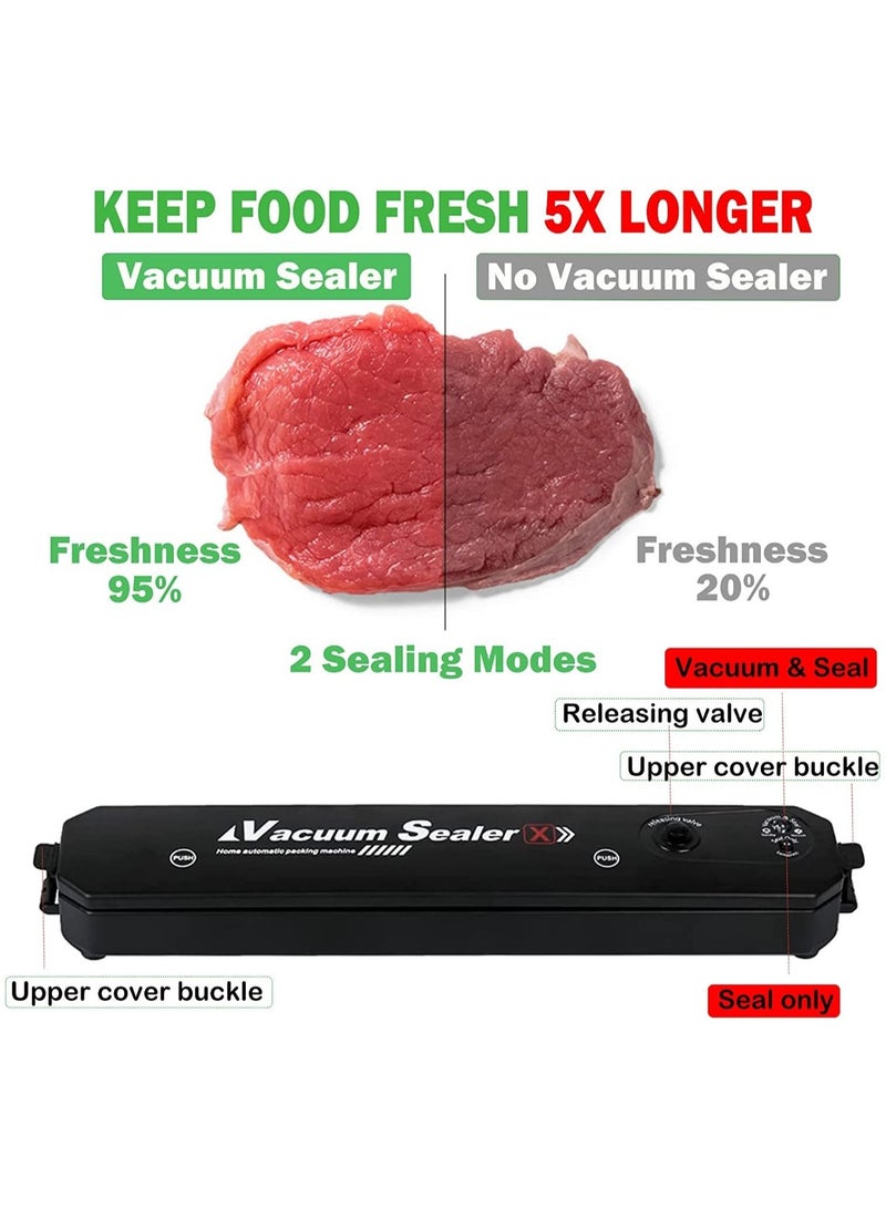 Vacuum Sealer with 10 Sealer Bag Vacuum Sealer Machine Automatic Food Vacuum Sealer for Food Savers Storage Household Black Food Sealer - Image 2