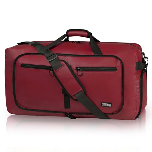 Fmeida 65L Duffle Bag with Shoes Compartment, Foldable Travel Duffel Bags for Men Women, Large Packable Travel Bag Water Repellent & Tear Resistant (Red) - Image 1
