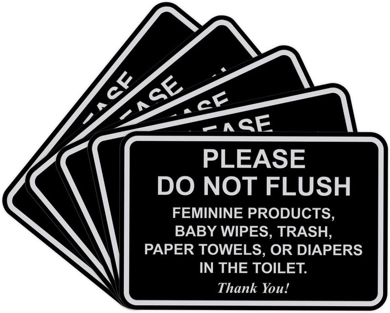 All Quality Classic Framed Please Do Not Flush Thank You Bathroom Etiquette Sign - Laser-Engraved Lettering | Durable ABS Plastic | Vibrant Colors - 5" x 7" (Black-Silver) 5 Pack - Image 1