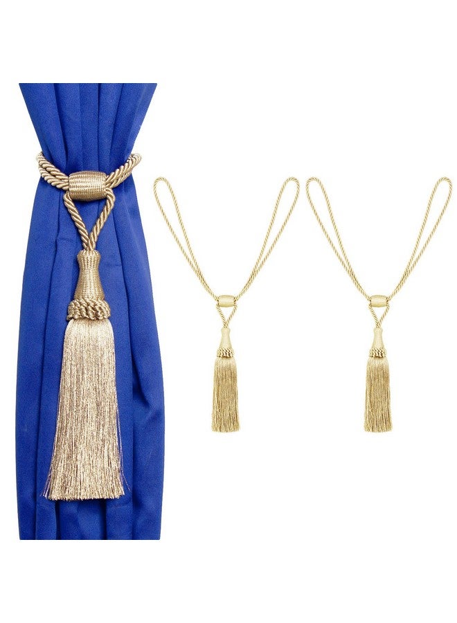 MALOINTEX 4 Pack Curtain Tiebacks Handmade Elegant Curtain Tie Backs Holdbacks with Tassel, Polyester Curtain Tieback for Home Office Hotel Decor - Beige - Image 1