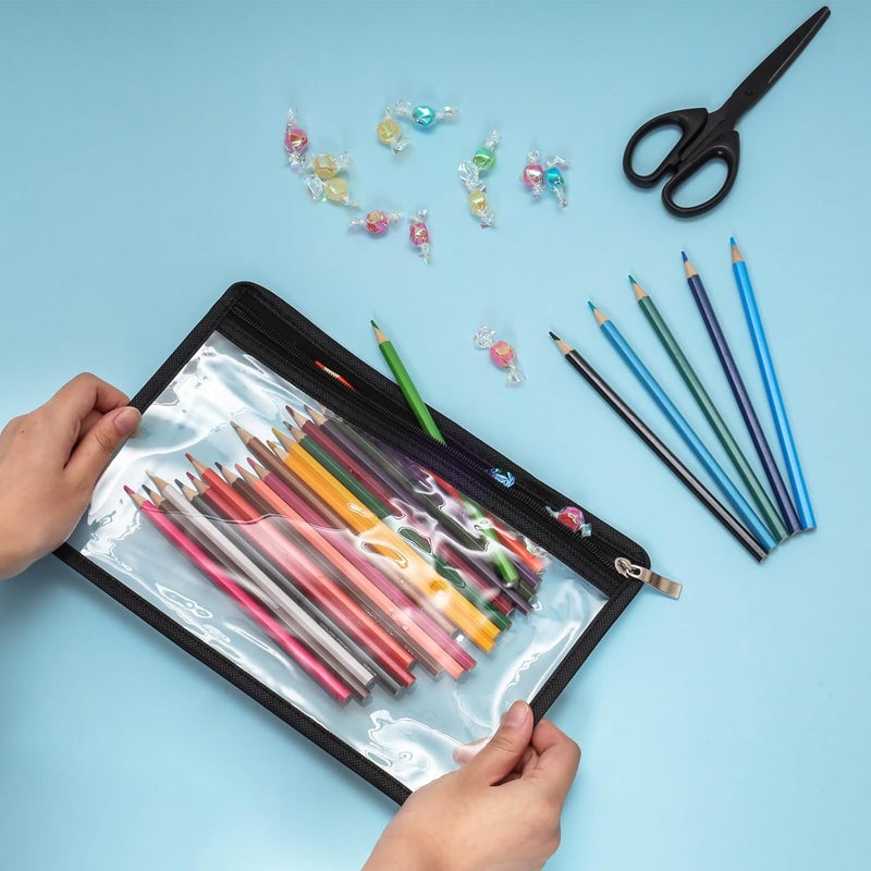 12 Pack Clear Zipper Bags, PVC Pencil Pouch & Cosmetic Envelope Folder, Multi-Purpose Document Organizer Bags, 11.41 x 7.48 Inches - Image 3